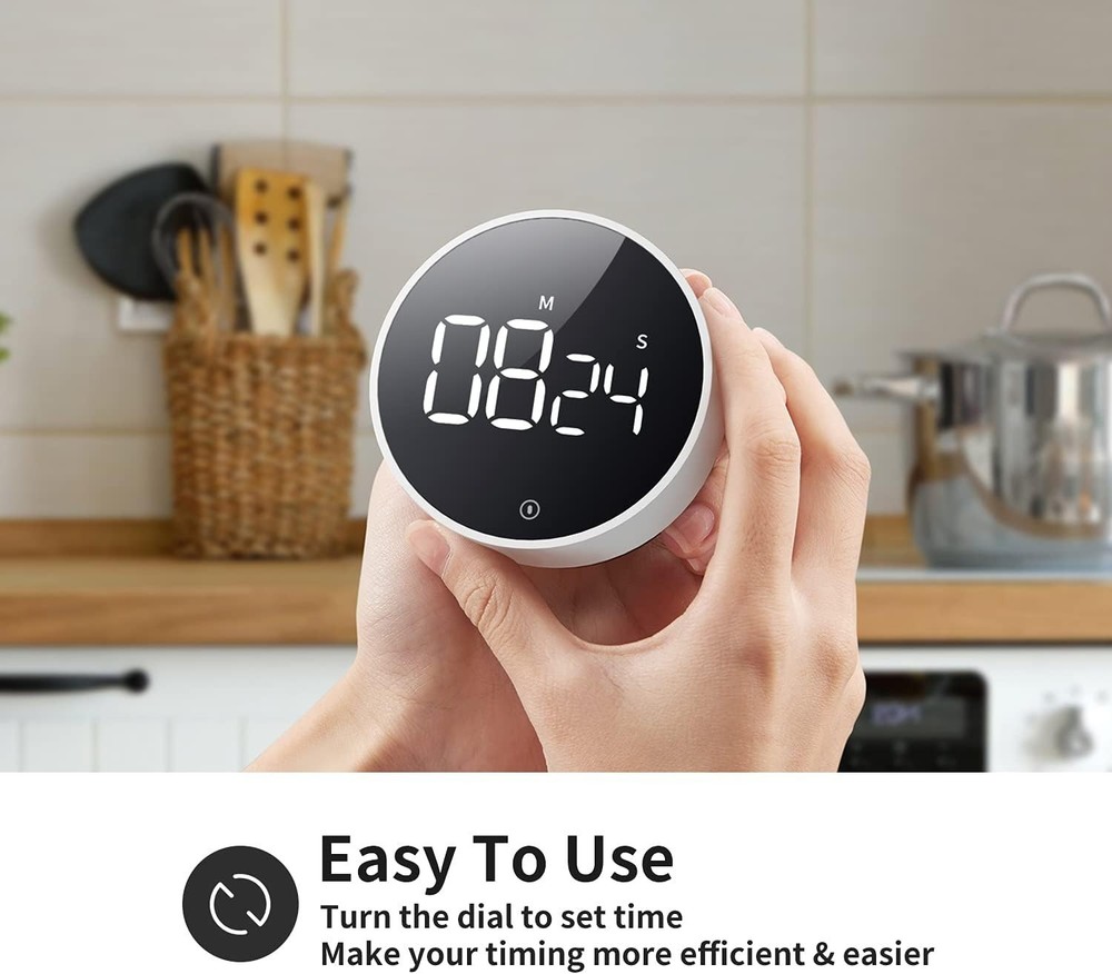 High-Quality Magnetic Kitchen Timer with Adjustable Alarms & Brightness Levels