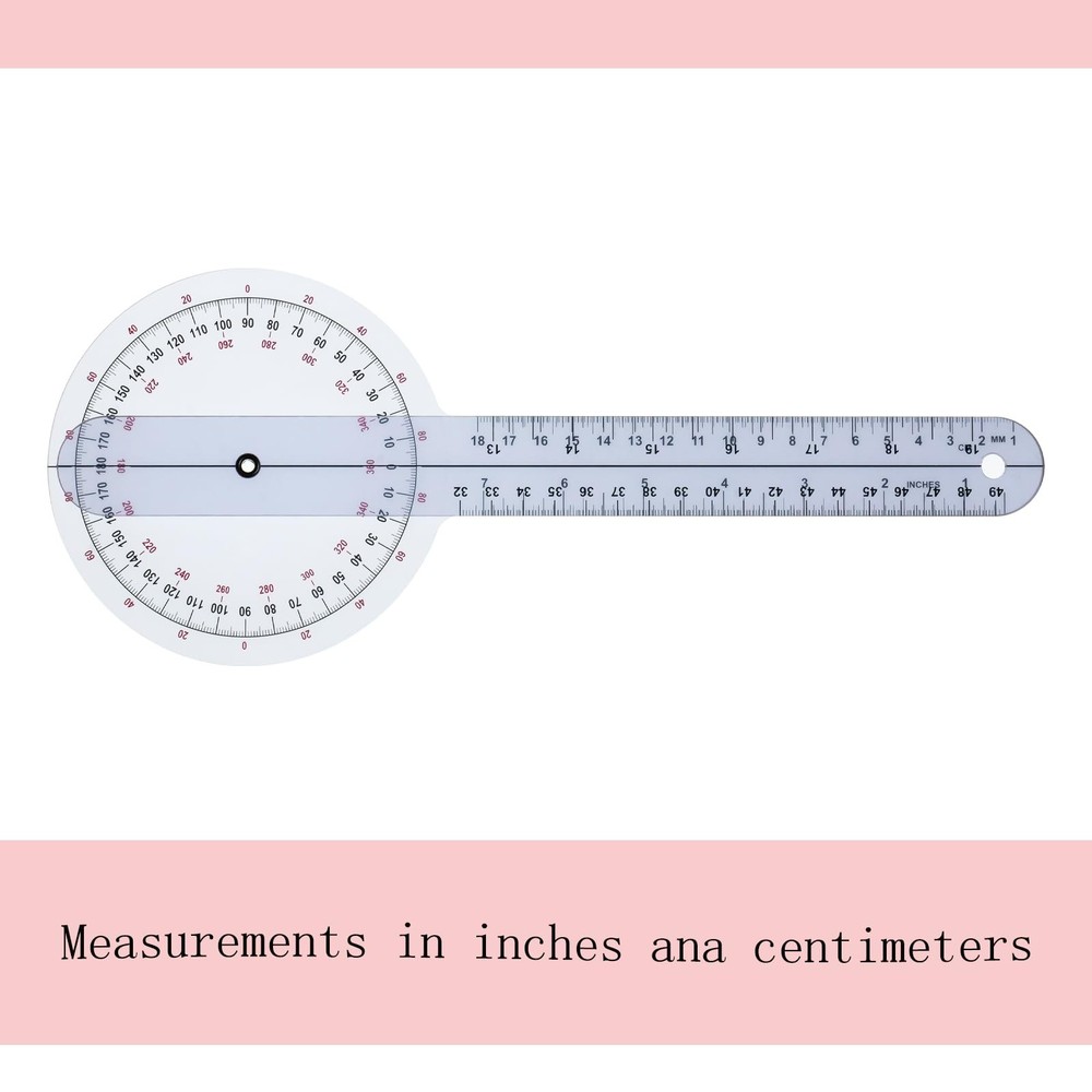 Goniometer 12 inch 360° Clear Protractor Physical Therapy, Transparency-12in