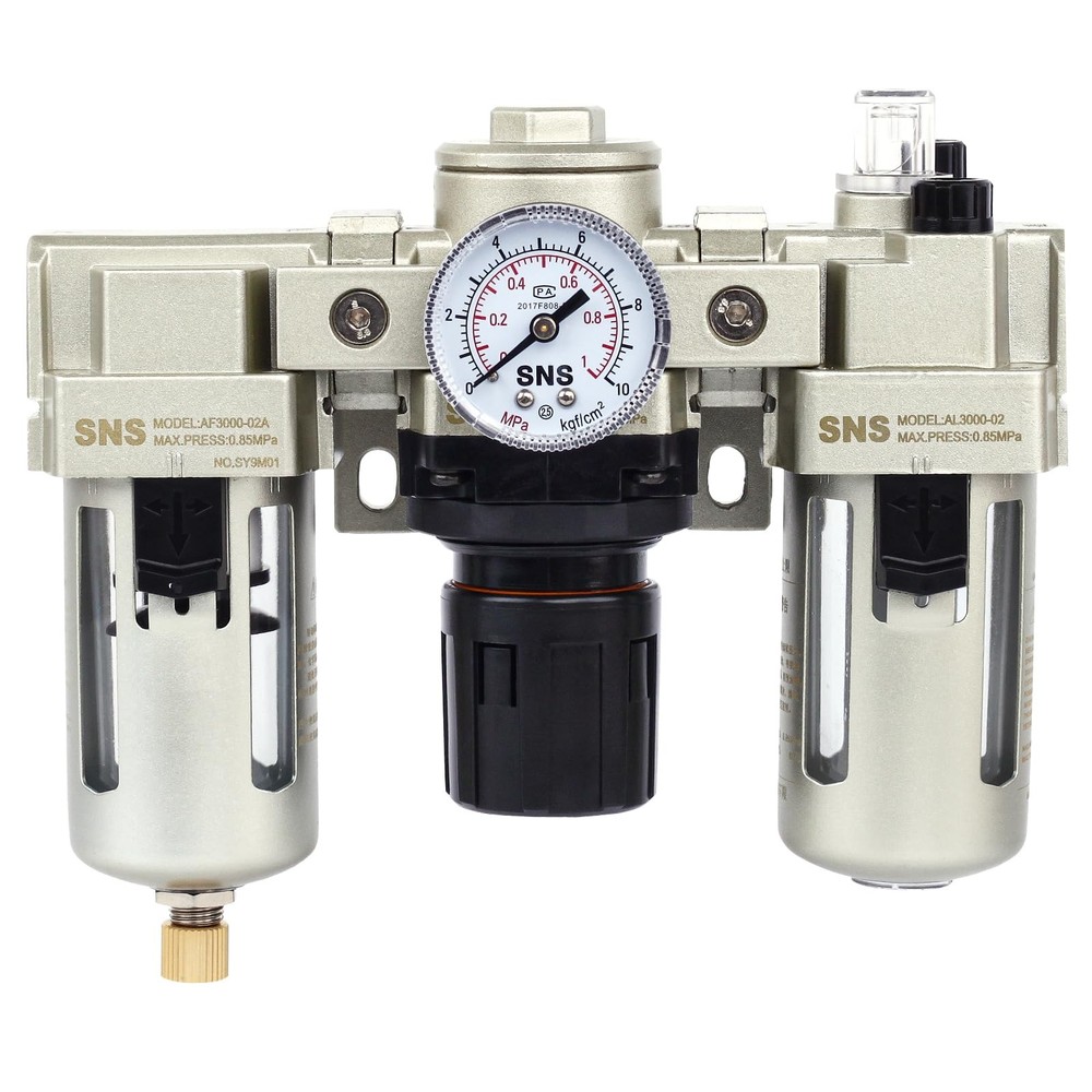 1/4" NPT Compressed Air Filter Regulator Lubricator Three Units Combo FRL Wat...