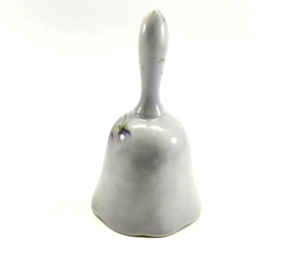 Vtg Hand Painted Violets Porcelain Bell Signed