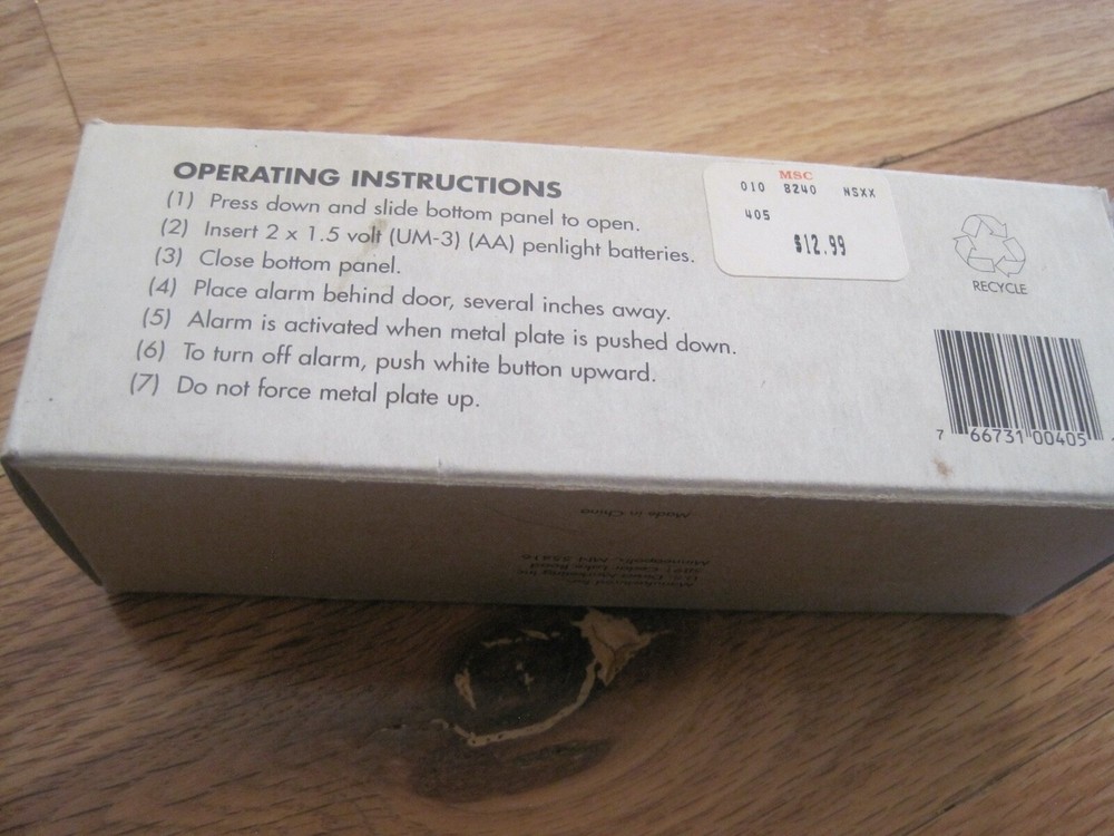 The Wedge Door Stopper Alarm Untested W/ Box EUC