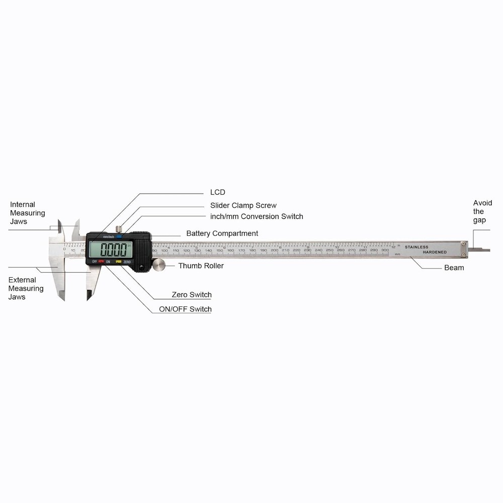 High Accuracy Digital Caliper 0-12” with Splash-Proof Display & Auto-Off Feature