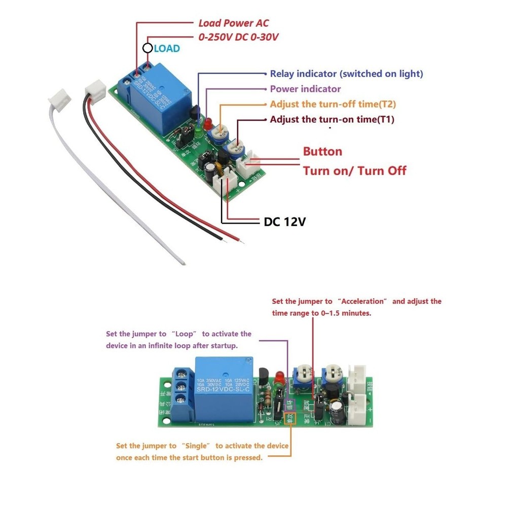 Adjustable Cycle Timer Delay On/Off Switch Power Supply Relay Shield DC 12V T...