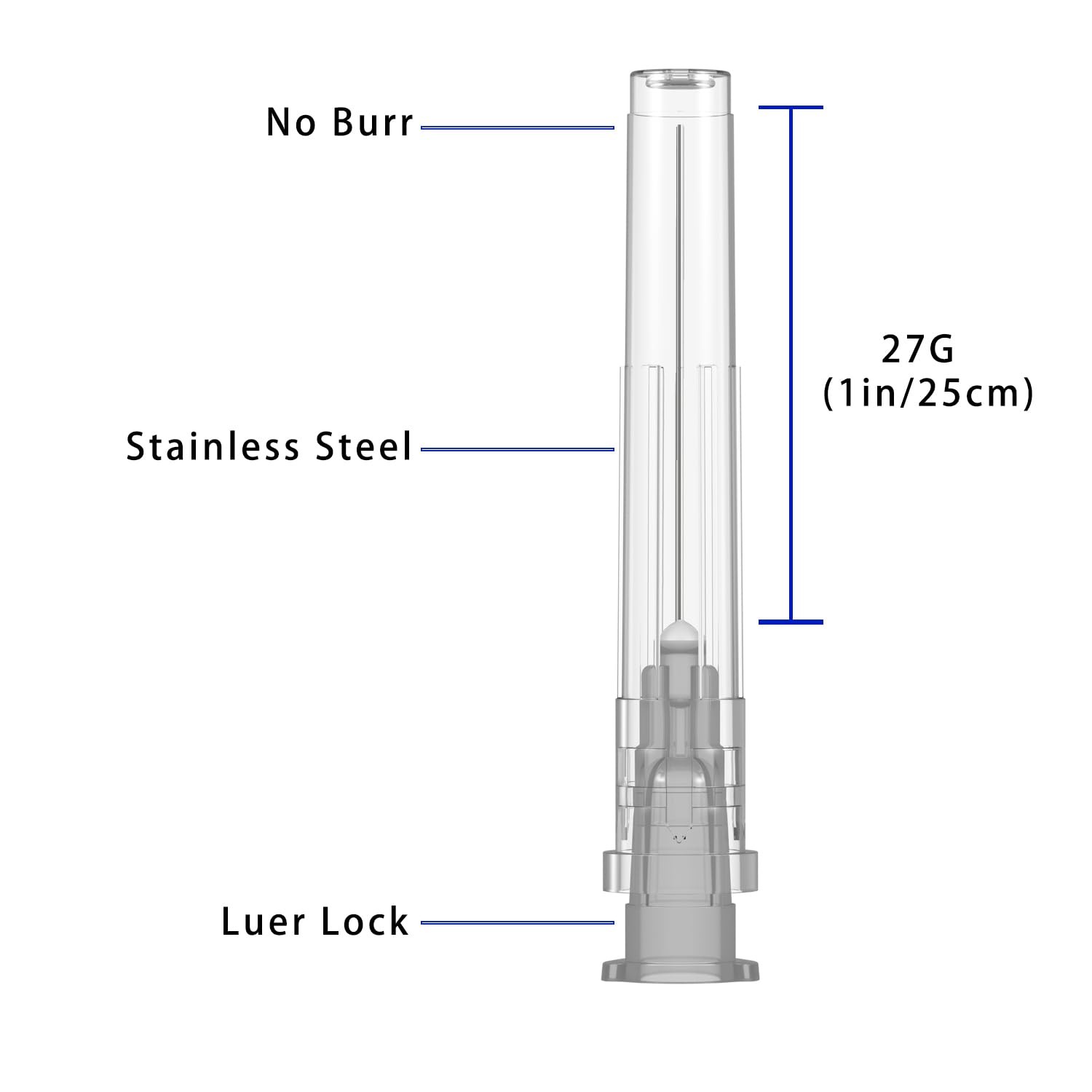 27 Gauge 1 Inch Needle,100 Pcs Luer Lock Needles,Individually 27G-1 IN 25mm