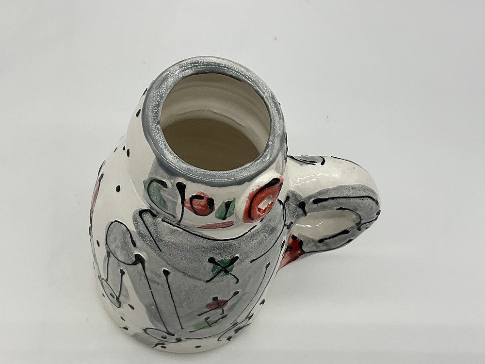 Robot mug or pitcher hand thrown and hand painted