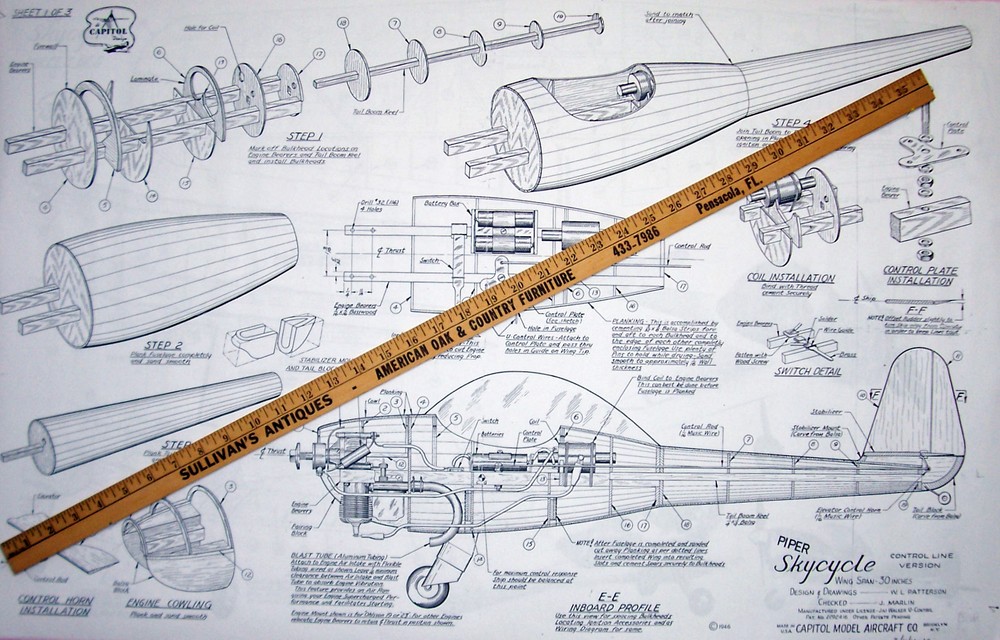 Capitol PIPER SKYCYCLE 3 PLANS + PATTERNS for 30" Span UC Scale Model Airplane