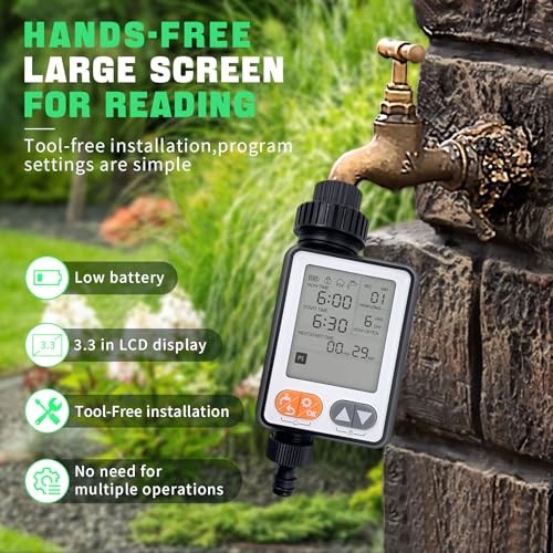 Sprinkler Timer for Garden Hose, 10 Programmable Water Timer with with Auto