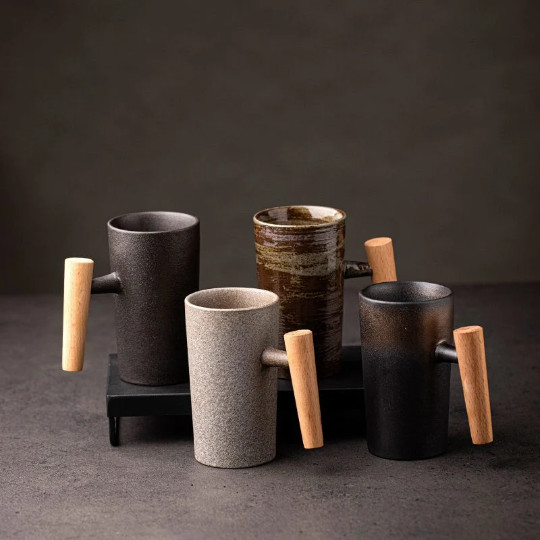 Ceramic Tea Cup with Wood Handle