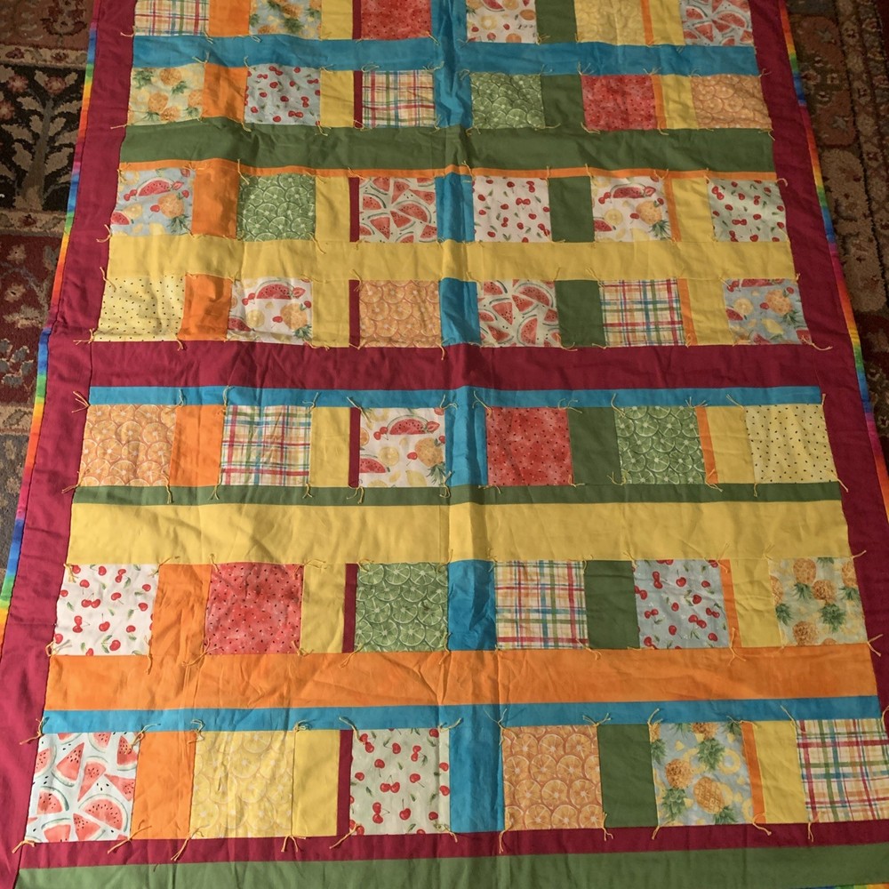 Handmade Patchwork Quilt Multicolor Crib Chair Reversible 45x57lap cover