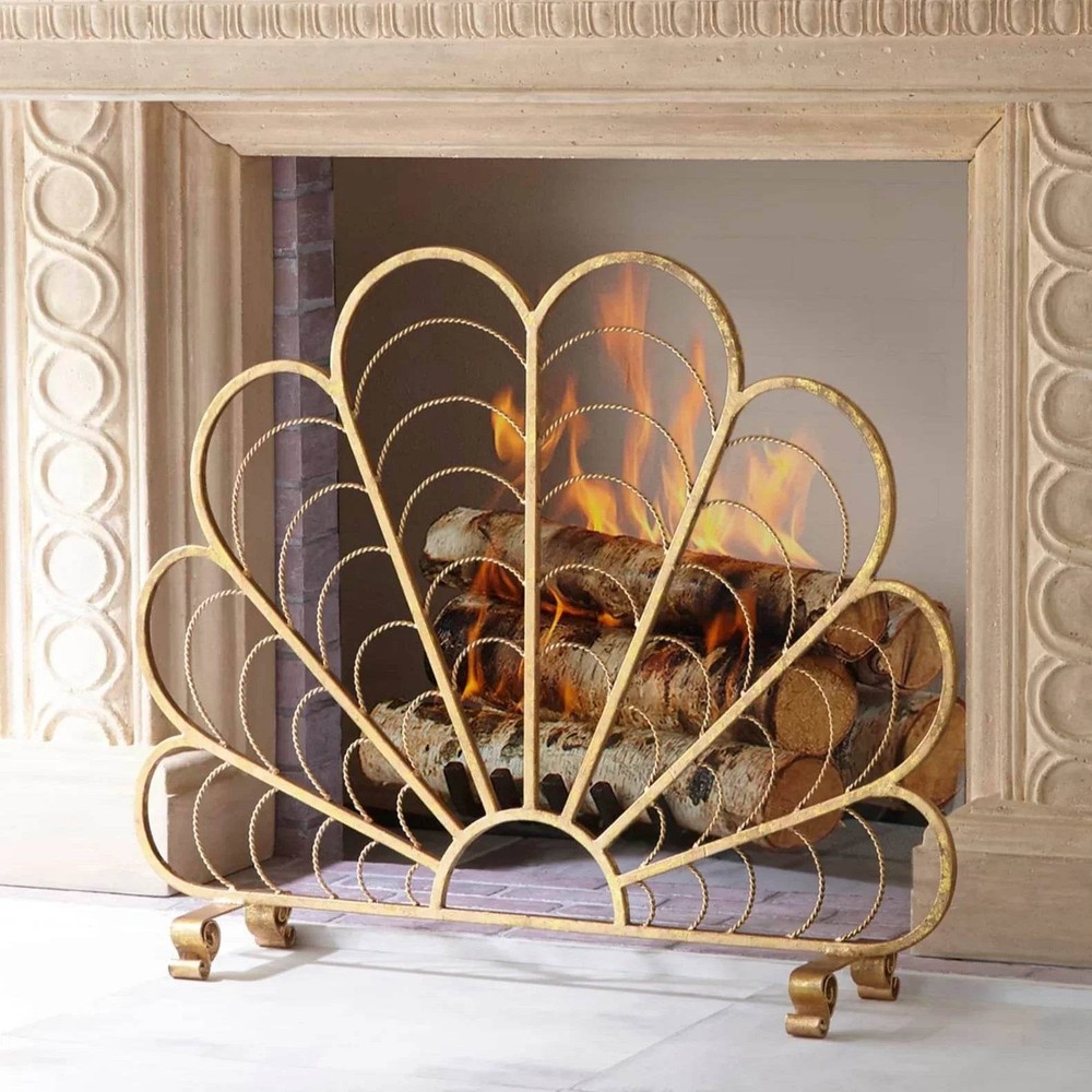 Single Panel Fireplace Screen Italian Gold Shell Design