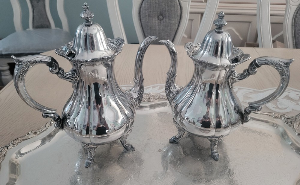 Rose Point 1200, by Wallace Silver Coffee/Teapot Silverplate Complete Set - 6 Pc