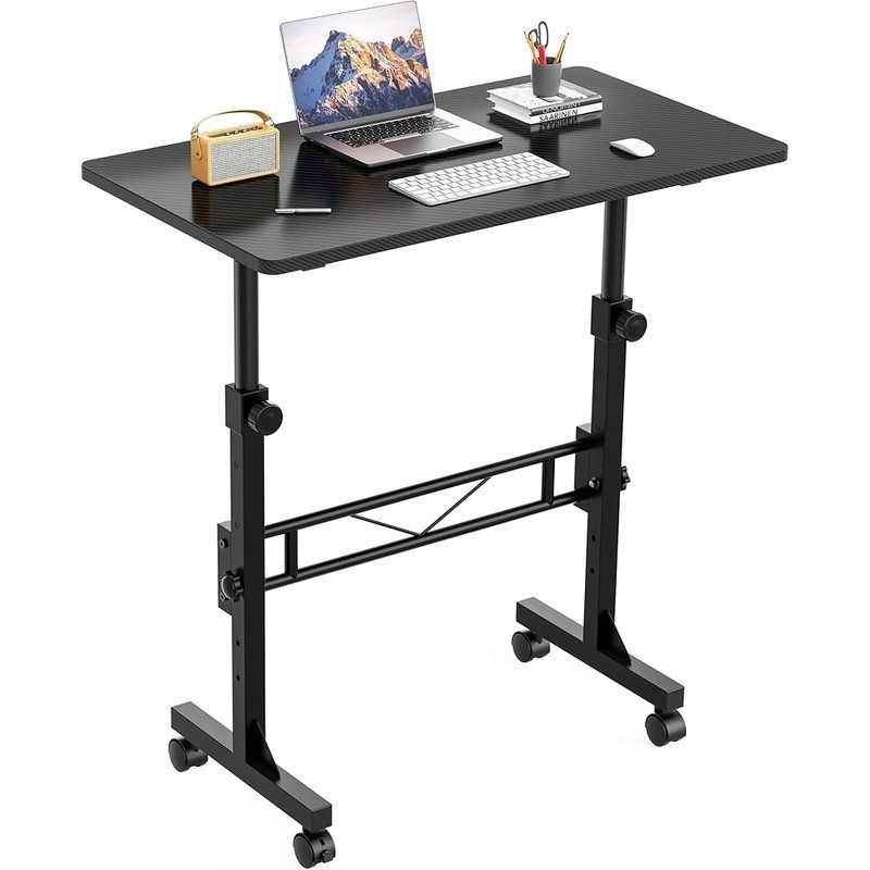 Adjustable Standing Desk Lockable Rolling Compact Desk W/ Carbon Fiber Surface