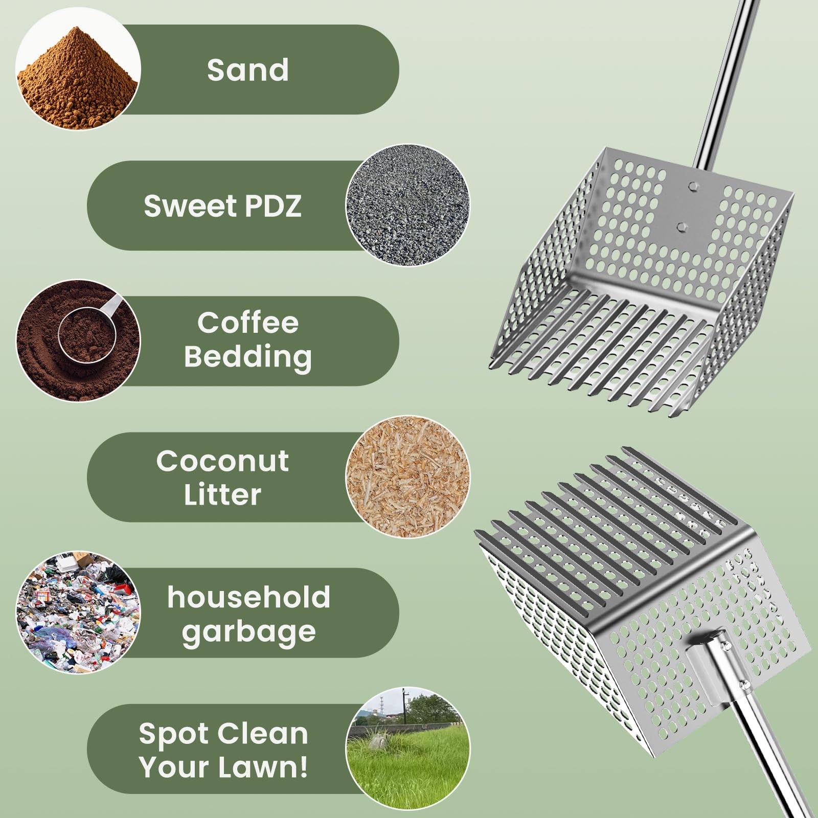 Stainless Steel Chicken Poop Scooper & Rake - Heavy-Duty 2-in-1 Sand Sifter