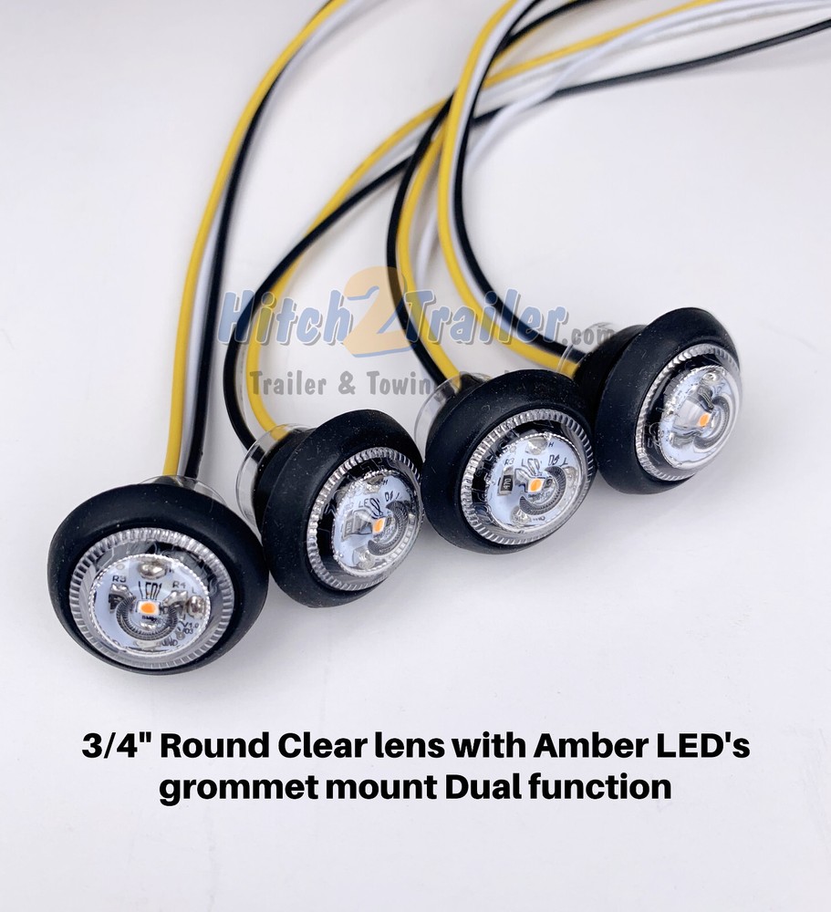 (4) Clear / Amber 3/4" LED lights 3 wire Dual function Clearance Marker Trailer