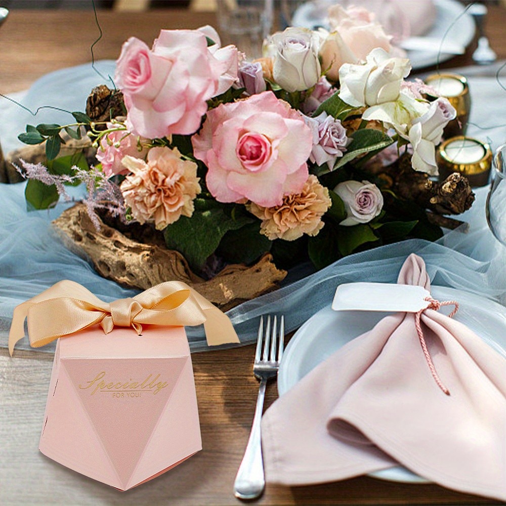 50Sets Folding Cardboard Candy Boxes Weddign Gift Wrapping Box with Ribbon