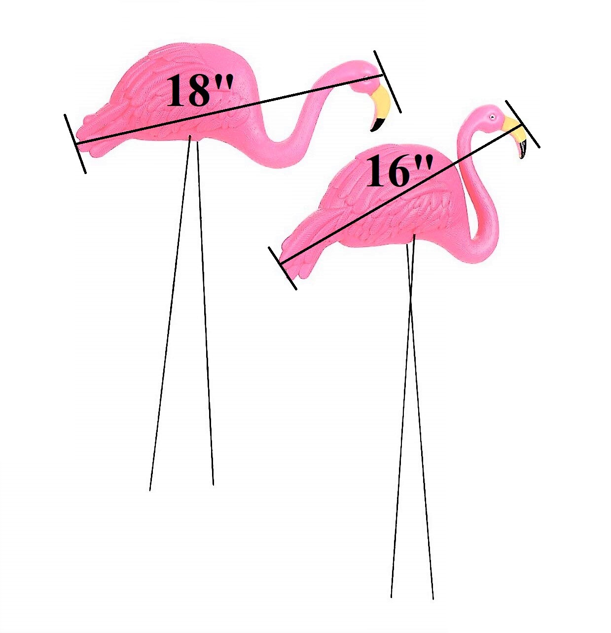 Large Pink Flamingo Yard Ornaments (Pack of 2 Different Designs) Tall. Great