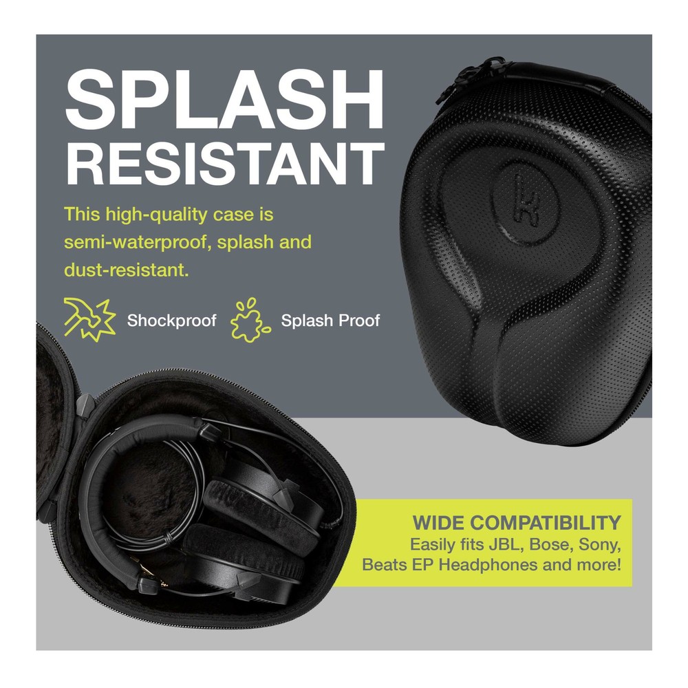 Knox Gear Large Headphone Case with EVA Hard Shell