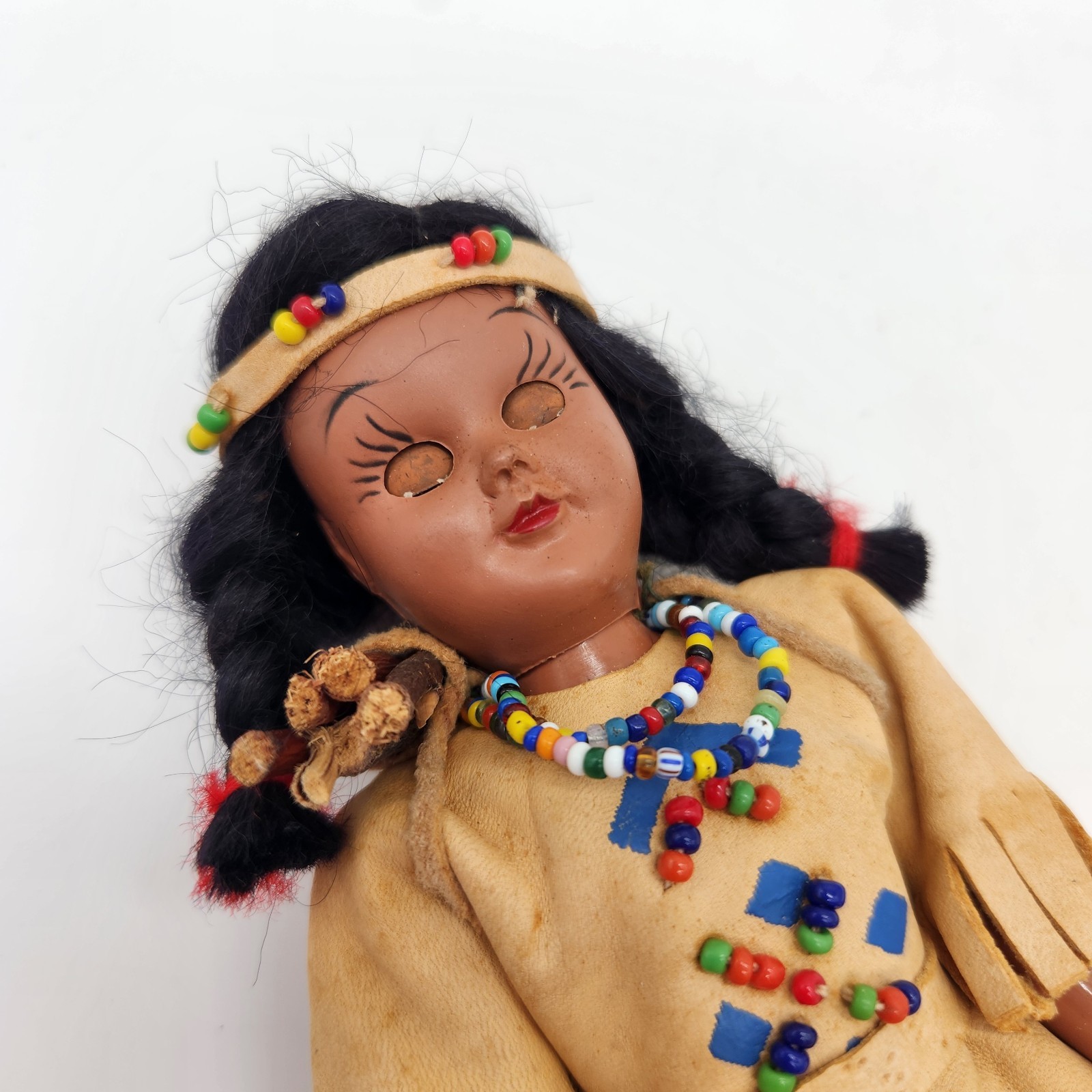 Vintage Plastic Native American Indian Girl Doll 7.5"