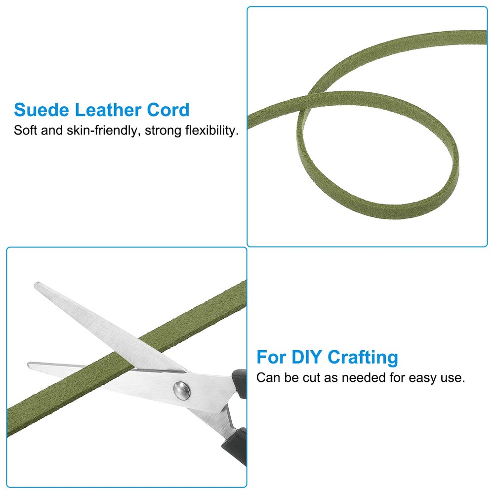 Suede Lanyard String with Roll Spool 50 Yard, Flat Microfiber Cord, Army Green