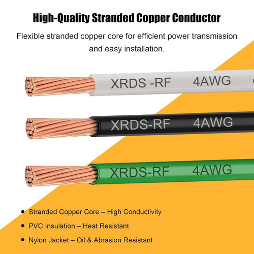 XRDS -RF 4AWG THHN Wire, 25FT Black Stranded Copper Electrical