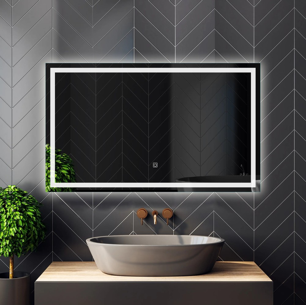 LED Lighted Wall Mounted Frameless Rectangle Bathroom Makeup Mirror