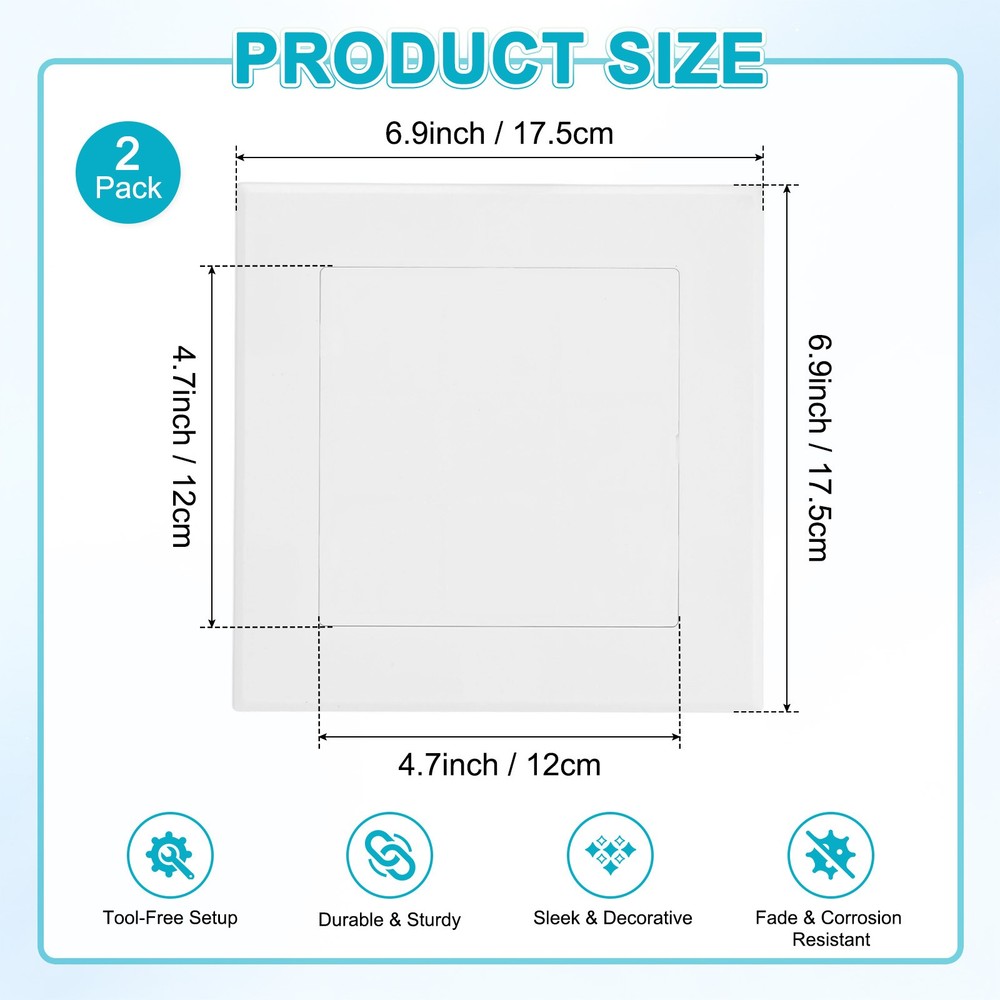 2-Pack Access Panel for Drywall, 5x5" Plastic Removable [White, Square]