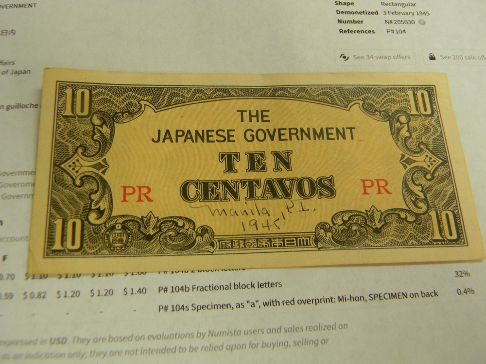 1942 Philippines 10 Centavos EF