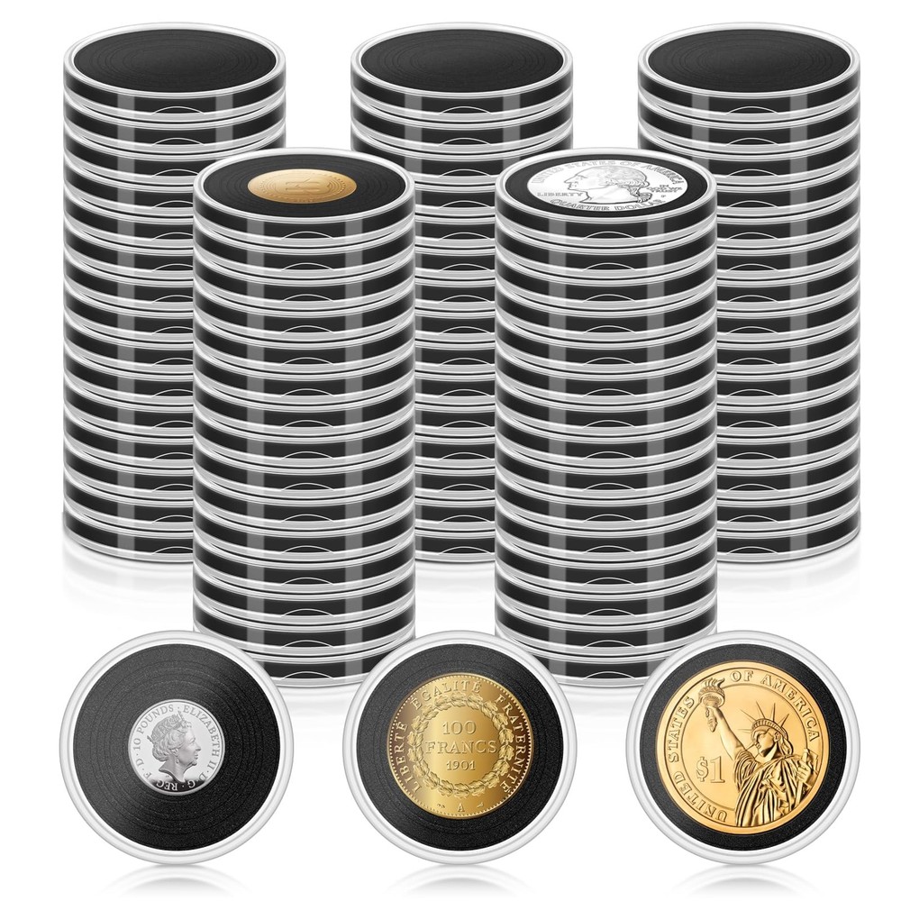 Fansunta 60 Silver Dollar Coin Holders Clear Round Plastic Cases W/ Rings