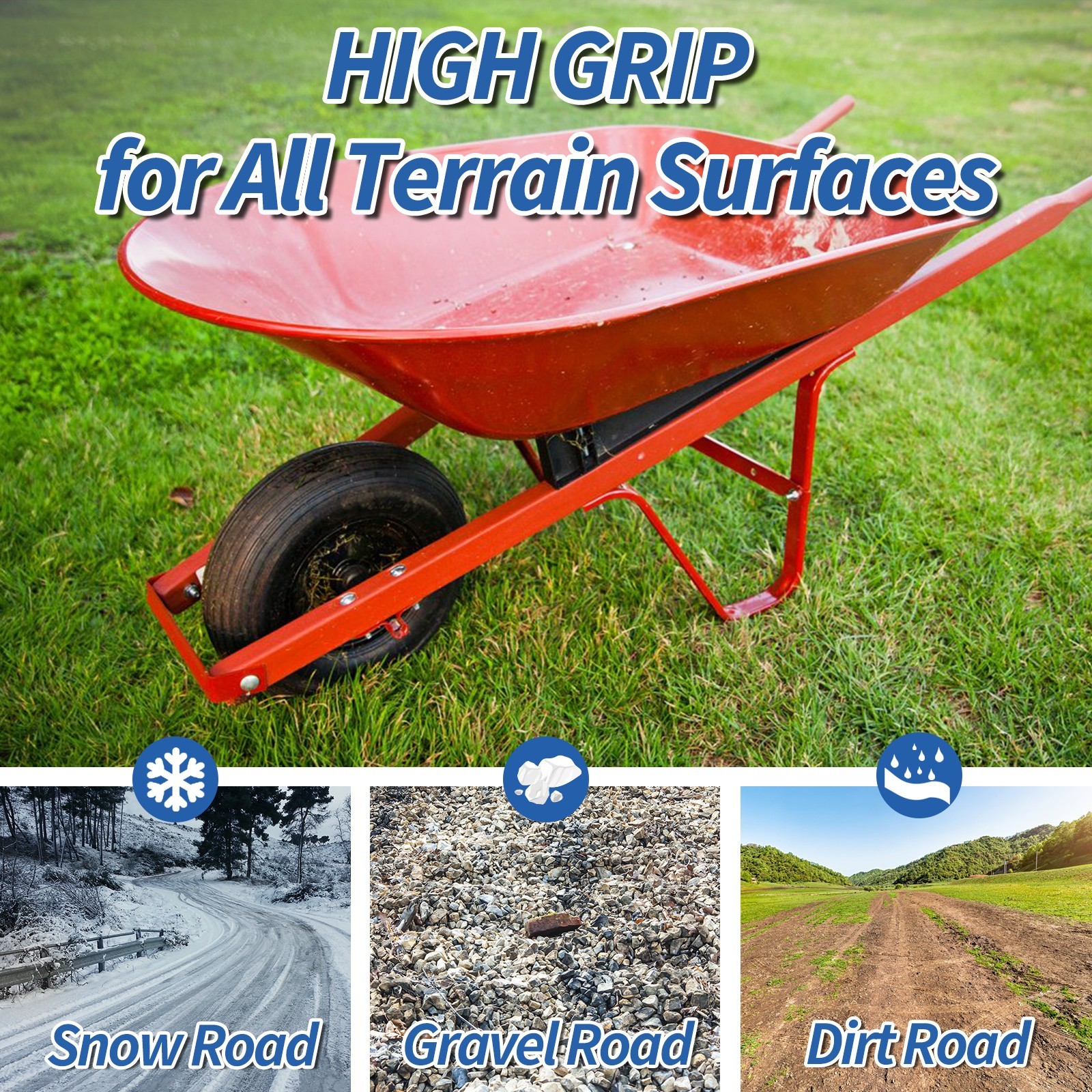 13 x 4.00-6 Flat free Solid Tire & Wheel for Wheelbarrow, Garden Wagon Cart