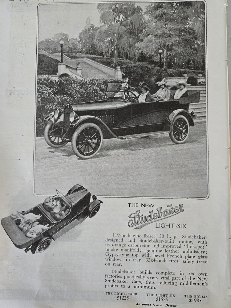 1919 Studebaker Light Six Car Original Vintage Ad