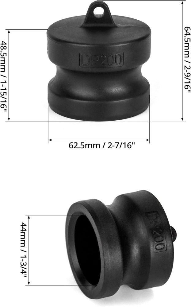 4 Pack 2 Inch Type DP Polypropylene Camlock Dust Plug Black 2 Inch Fitting Hoses