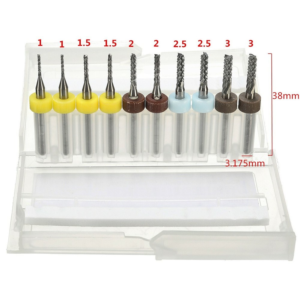 10Pcs Mini PCB Carbide Engraving Drill Bits CNC Rotary Tools End Mill Router Set