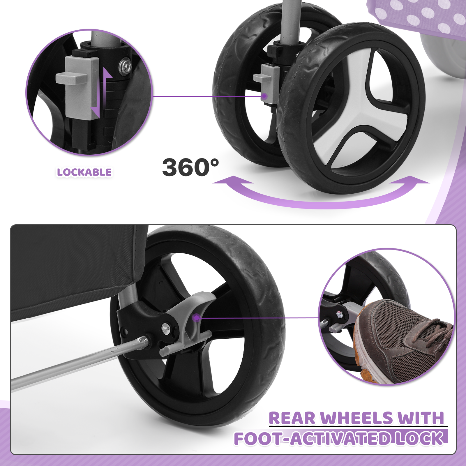 Pet Stroller 4 Wheels,3-in-1 Foldable Dog Stroller w/Storage Basket&Cup Holder