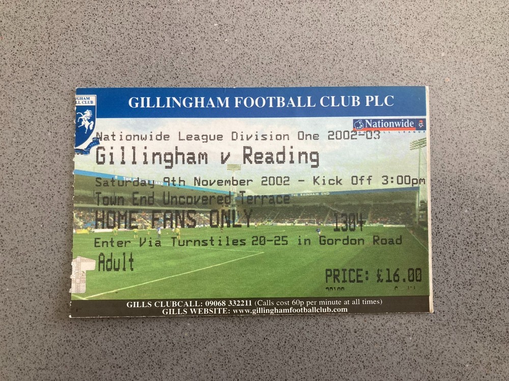 Gillingham v Reading 2002-03 Match Ticket