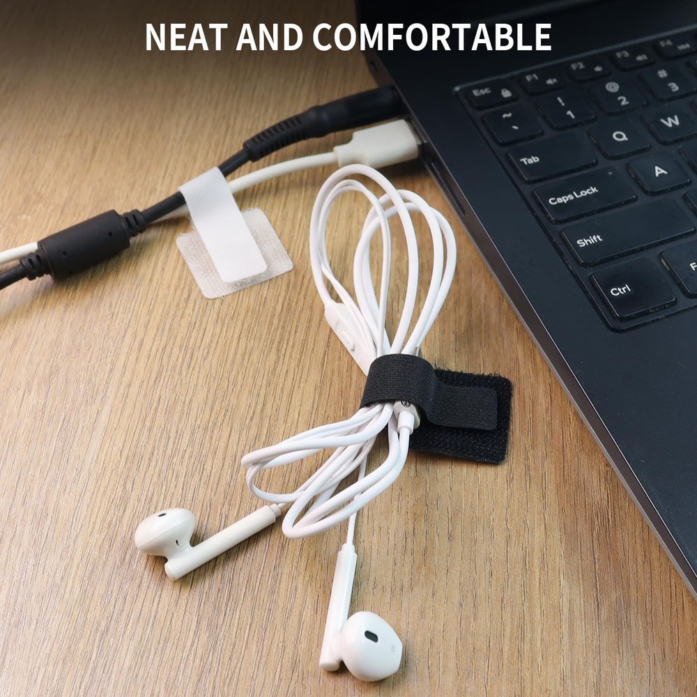 60 Pack Hook and Loop Cable Ties, Adhesive Cable Clips, Cord Organizer