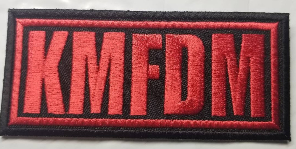 KMFDM Embroidered red Patch approx 1.75x3.75"