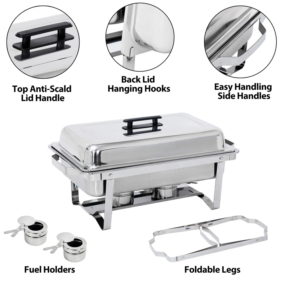 8 Pack 8QT Rectangular Chafing Dish Buffet Set Stainless Steel Full Size Chafer