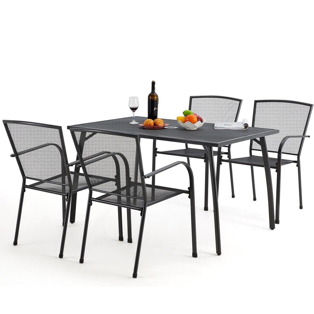 Patio Dining Table Rectangular Outdoor Table w/Umbrella Hole Round Outside Table