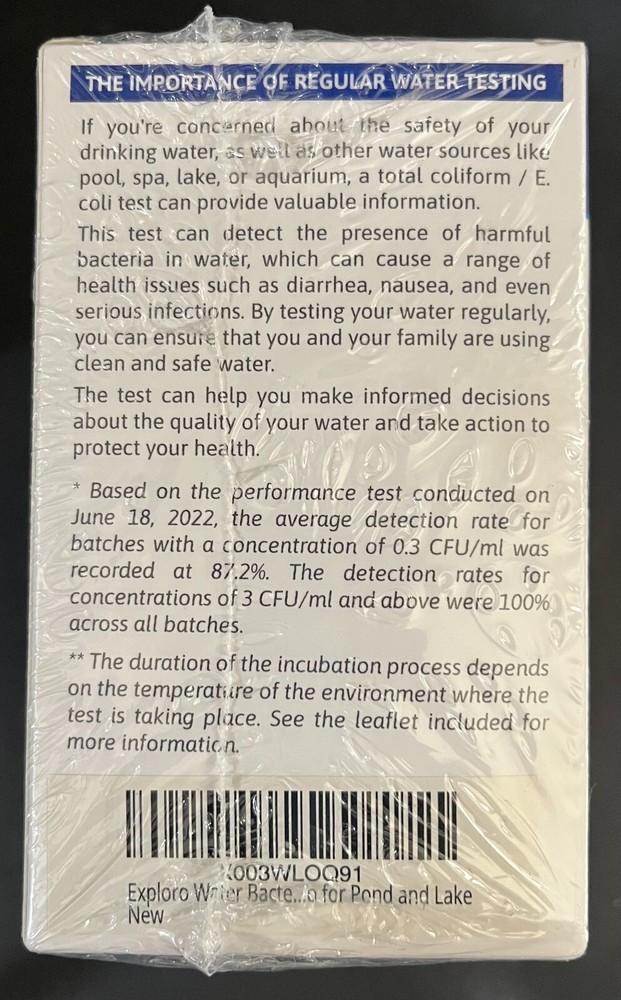 Exploro Coliform/E. Coli Water Bacteria Test Kit New, Sealed, 3 Kits