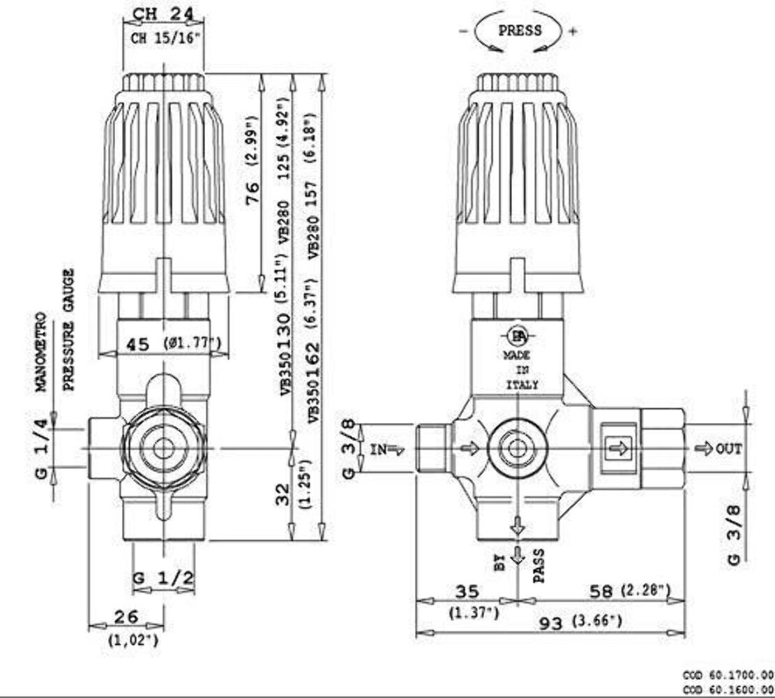 P.A. VB 350: 5075 psi @ 10.5 US gpm Unloader Valve w/ Knob