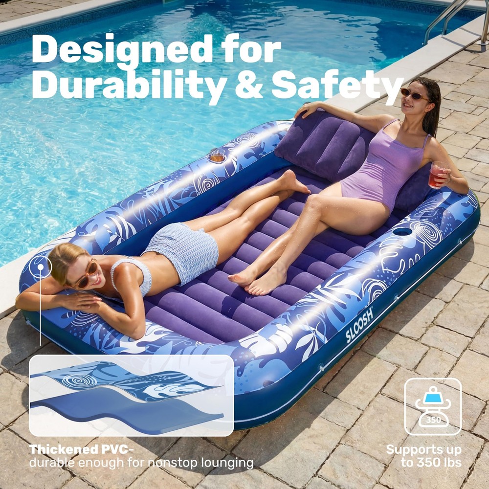 SLOOSH Inflatable Tanning Pool Lounger Float, 85" x 57" Extra Large Pool Floa...