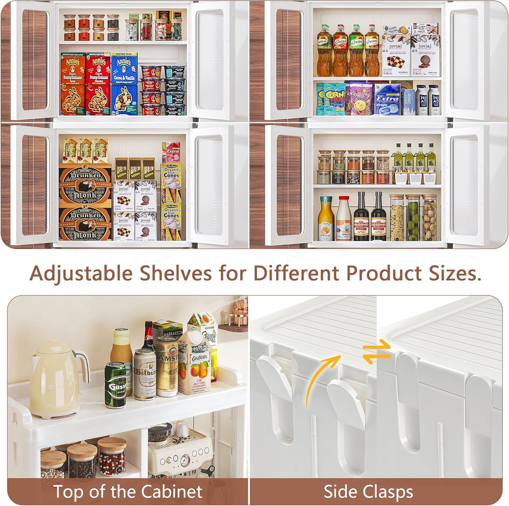 Foldable Plastic Sideboard Cabinet with Adjustable Shelves, Waterproof Buffet Ca