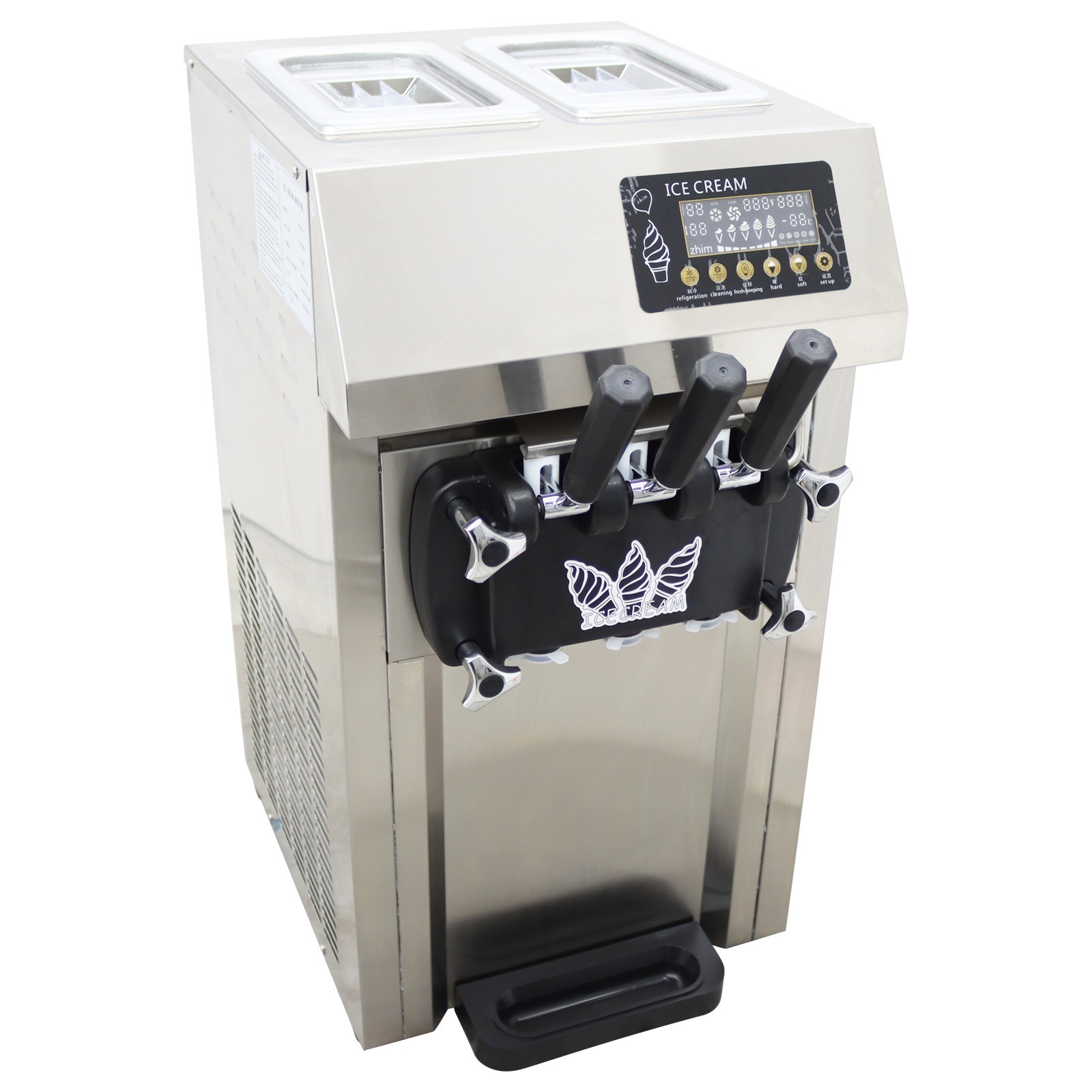 Ice Cream Machine 110V Commercial Soft Serve Ice Cream Maker 3.6L 2-Tank