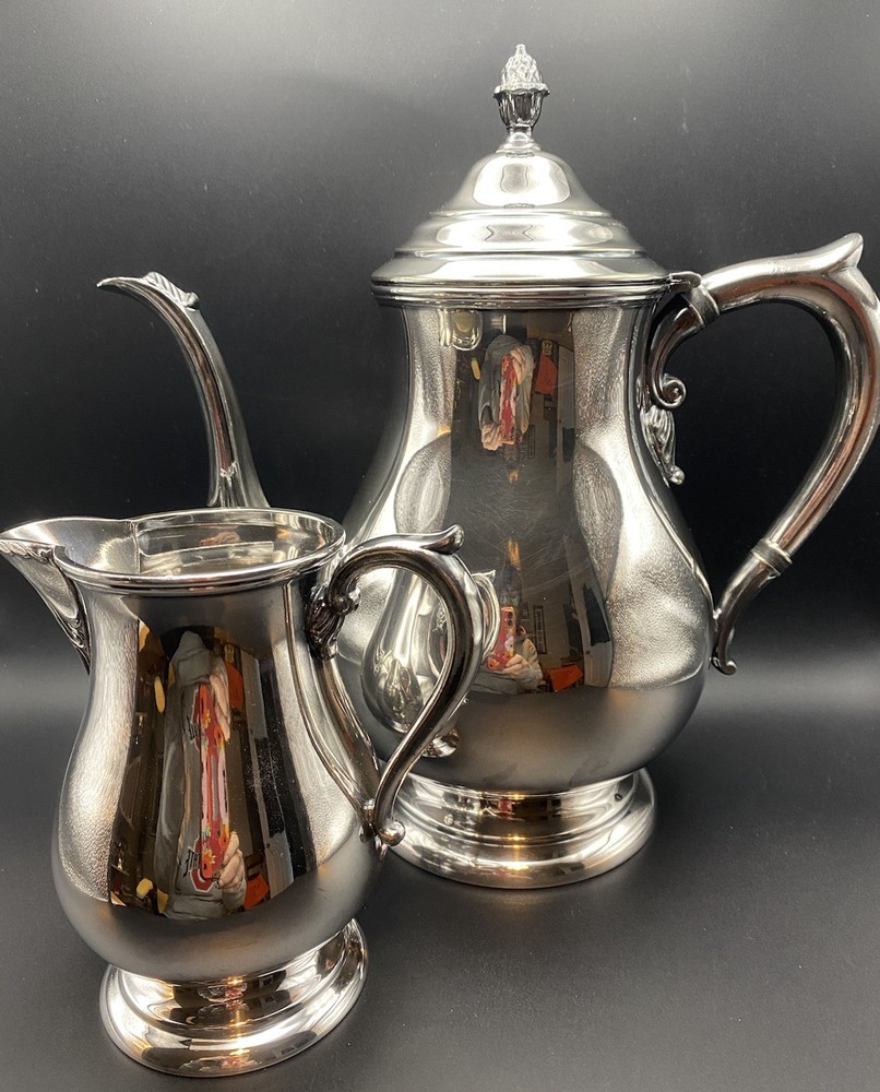 MCM Benedict Period Plate George III Silverplated Teapot & Creamer, 2350, EUC