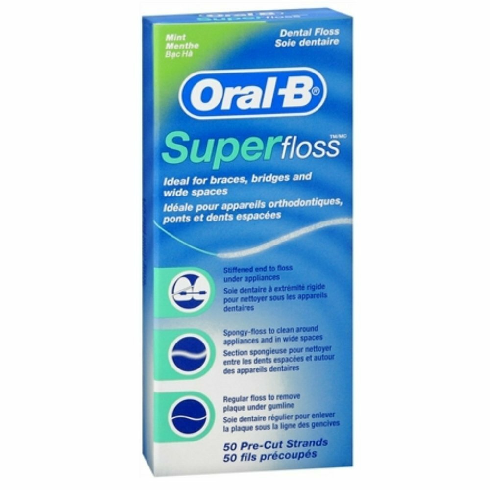 2 Pack Oral-B Super Floss Dental Pre-Cut Strands Mint Braces,Bridges,wide spaces