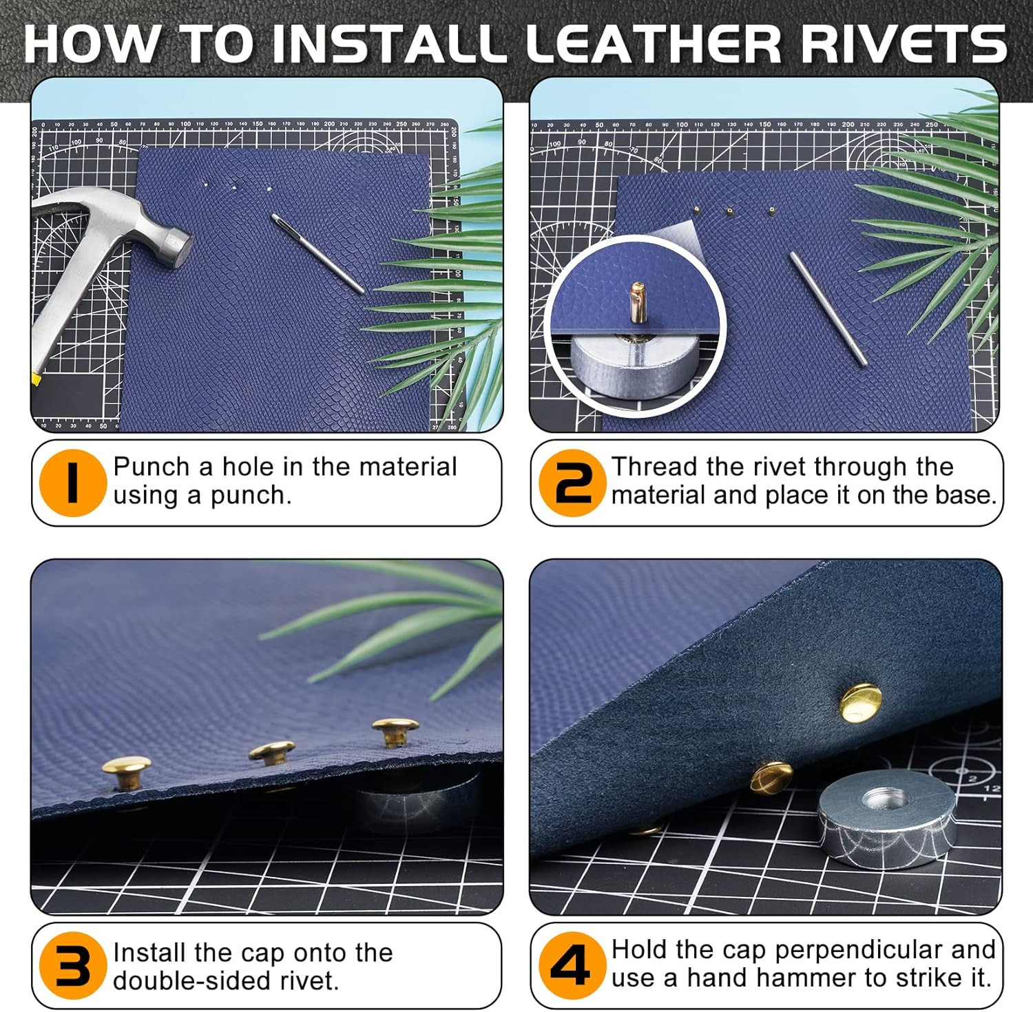 Jetmore 480 Pack Leather Rivets, Brass Rivets for Fabric, Leather Rivet Kit, Dou