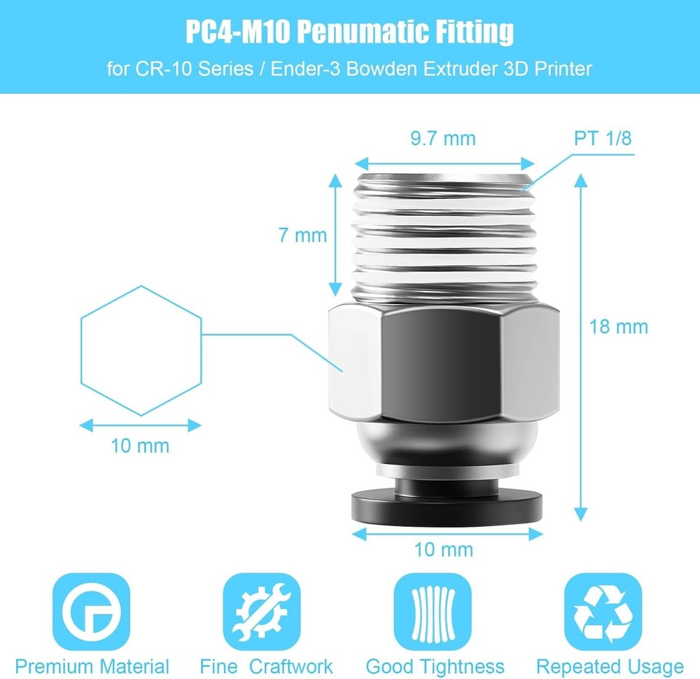 10PCS PC4-M10 Pneumatic Fitting Bowden Coupler PTFE for Ender 3 V2 E3D Printer 3