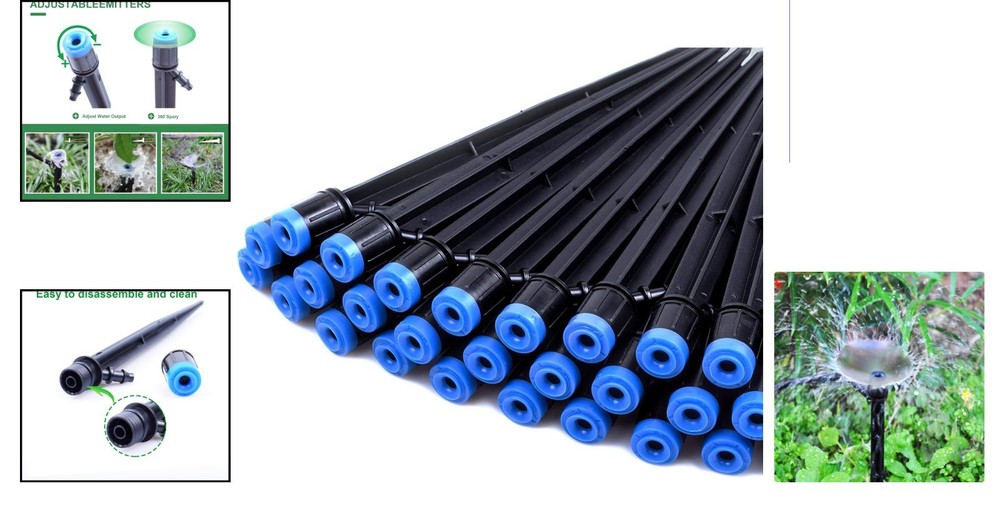 50PCS Adjustable Drip Emitters - Fan-Shaped Sprayers for 360° Garden Irrigation