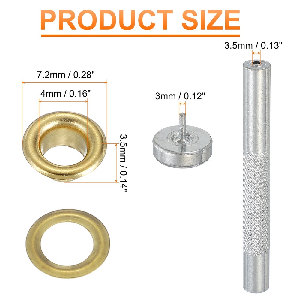80Set Grommets Eyelets Kit 4mm Copper Eyelets with Setting Tool Gold