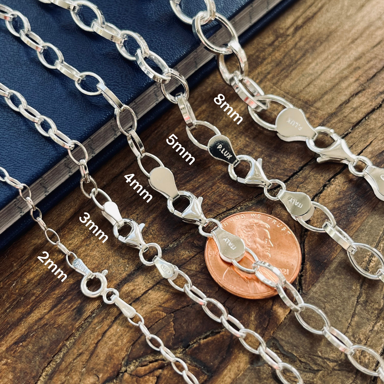 Real Solid 925 Sterling Silver Romy Rolo Oval Link Chain Necklace Made in Italy